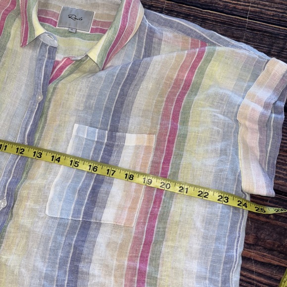 Rails Whitney Rainbow Striped Linen Blend Short Sleeve Button Blouse Size L - Picture 6 of 10